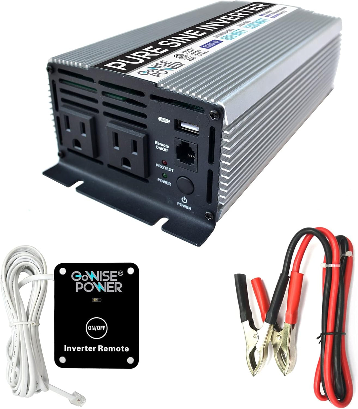 600W Pure Sine Wave Inverter 12V DC to 120V AC with 2 AC Outlets O33952