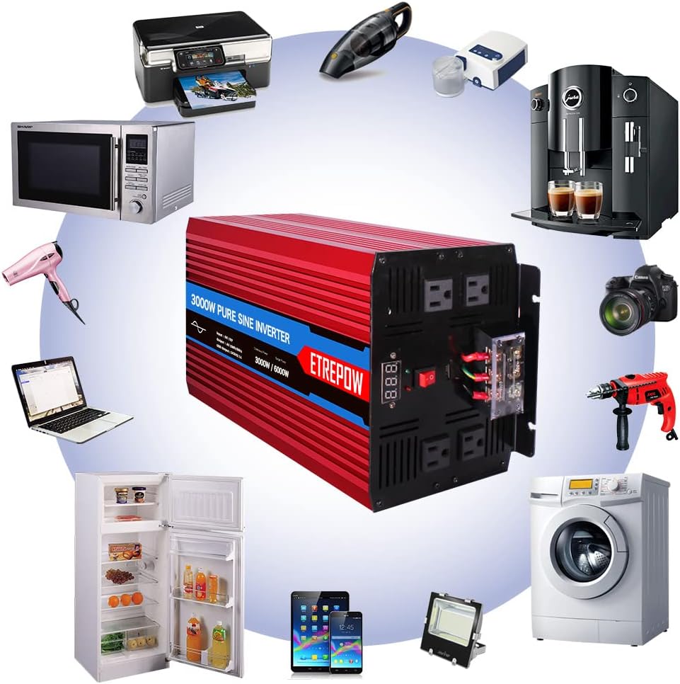 3000 Watt Pure Sine Wave Power Inverter 12V DC to 110V AC U10954
