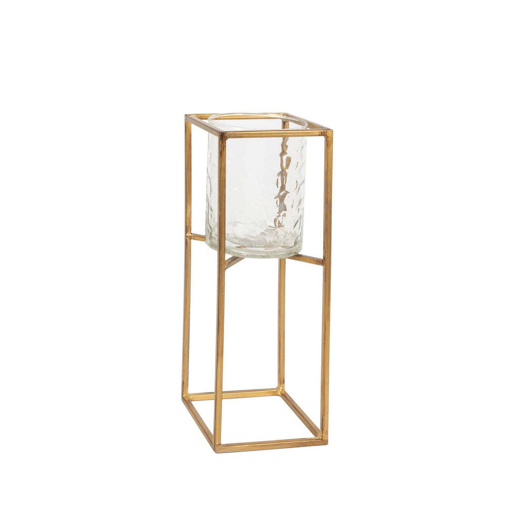 Textured Glass and Gold Metal Candle Holder Set of 3 J368163