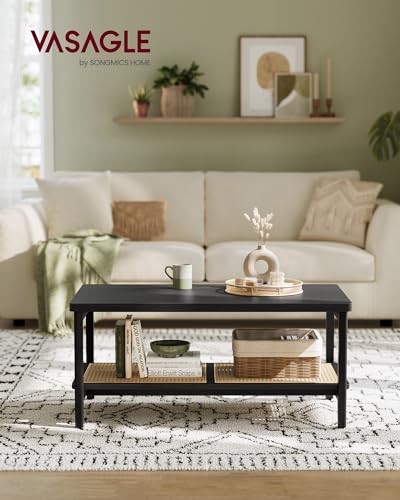 2-Tier Coffee Table with PVC Rattan Storage Shelf S2076