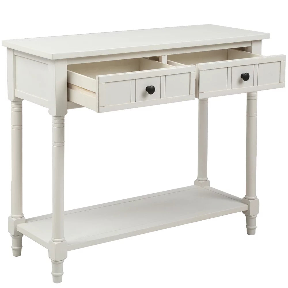 White Wooden Console Table with 2 Drawers F9053