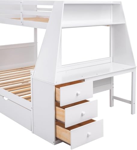 Twin Over Full Wooden Bunk Bed with Desk and Trundle H46358