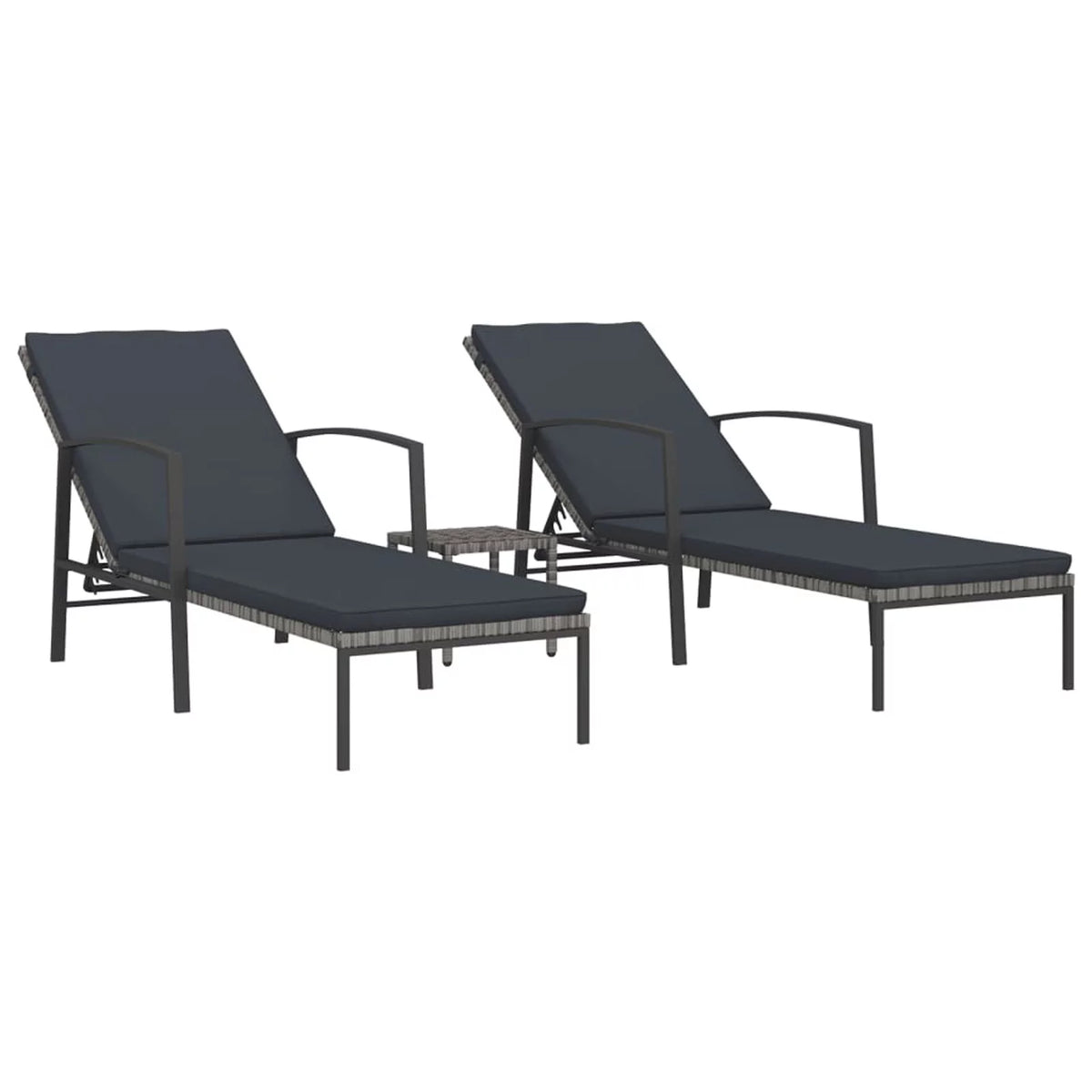 2 pcs Poly Rattan Sun Loungers with Table T69067