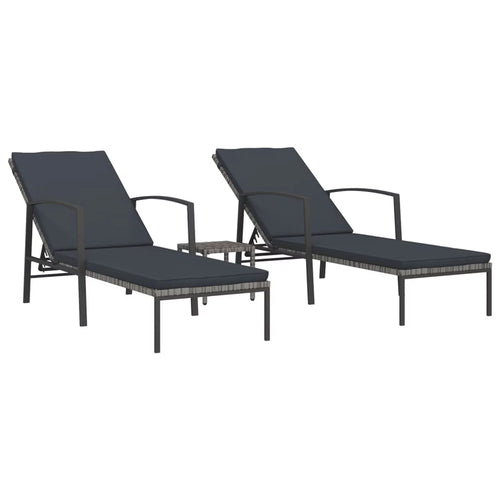 2 pcs Poly Rattan Sun Loungers with Table T69067