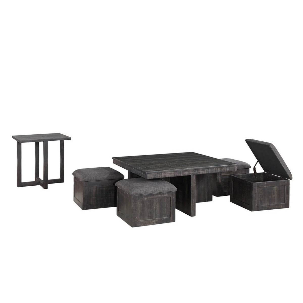Gray Oak 6 Piece End Table & Nesting Ottoman Set Q821120