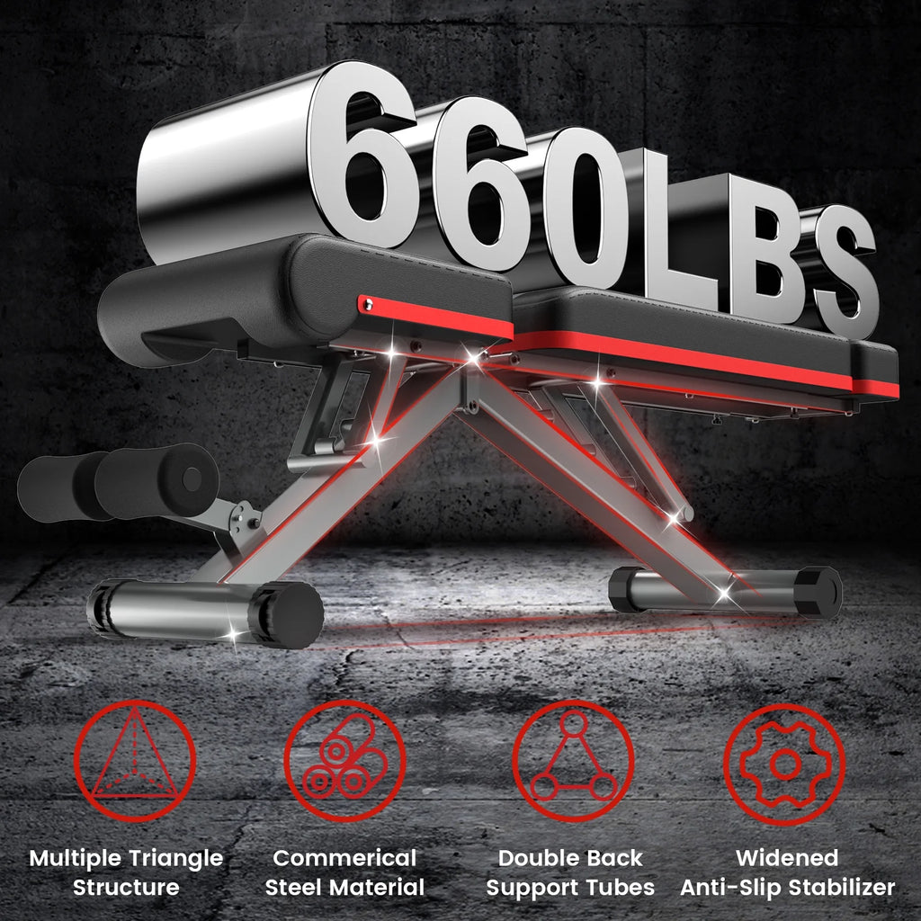 Adjustable Weight Bench with Extended Backrest 660 lbs Capacity V604897