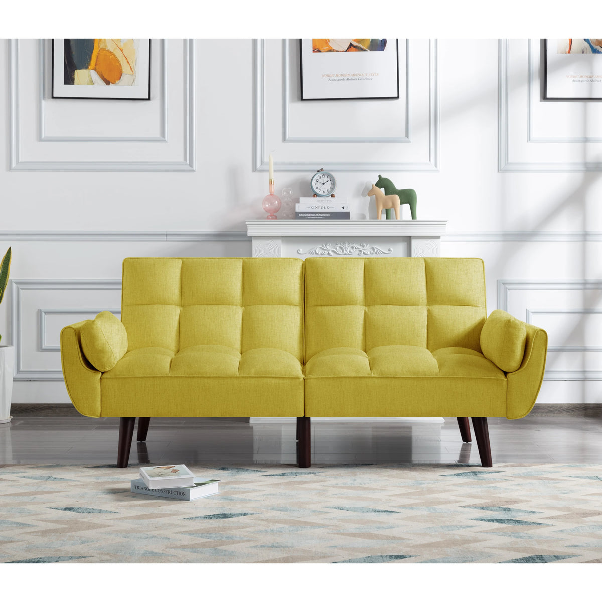 74.4 inch Foam Futon Sofa Bed with 2 Pillows Q719779