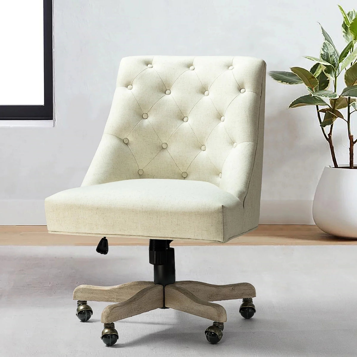 Gray Tufted Back Linen Style Rolling Office Chair L746384