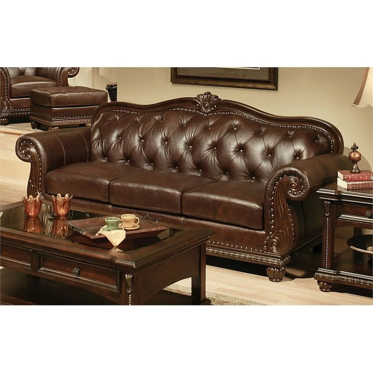 Tufted Upholstered Leather Sofa D545536