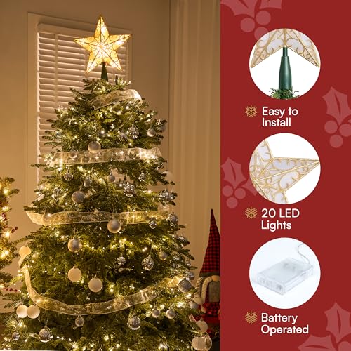 9 inch Silver PVC Star Christmas Tree Topper with 10 Warm White Light Z95496