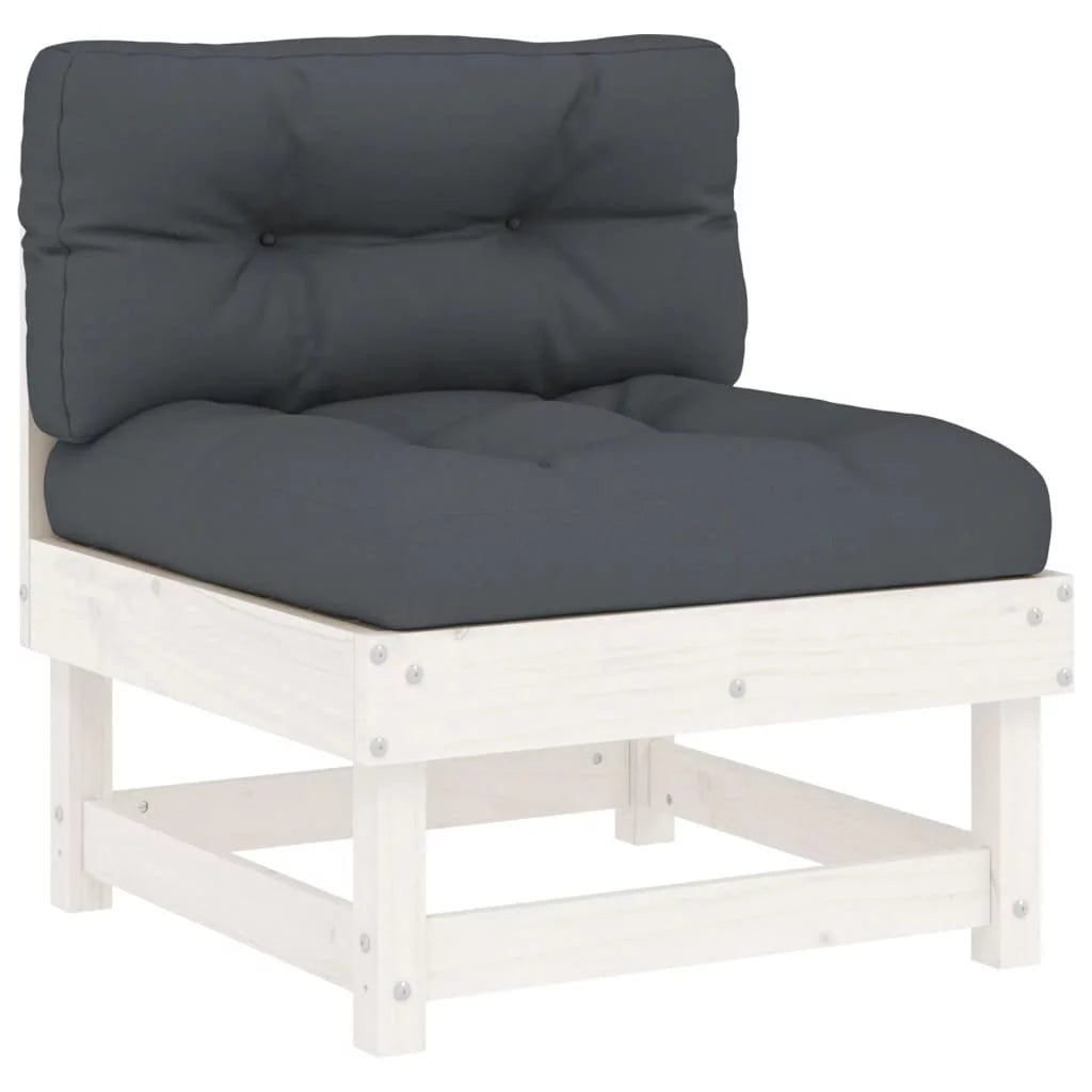White Solid Wood Pine Middle Sofa with Cushions U335041