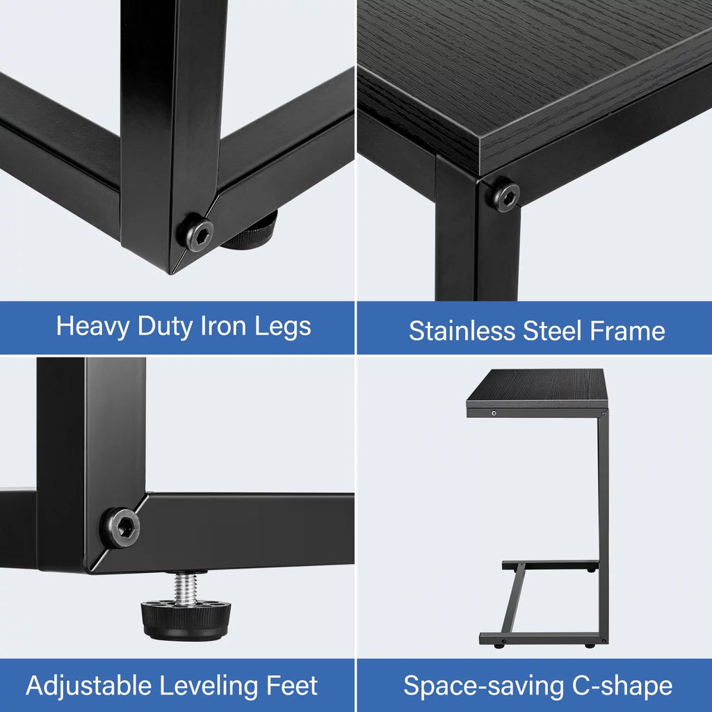 C Shaped Sofa Side End Table with Hardwood Surface, Black D291