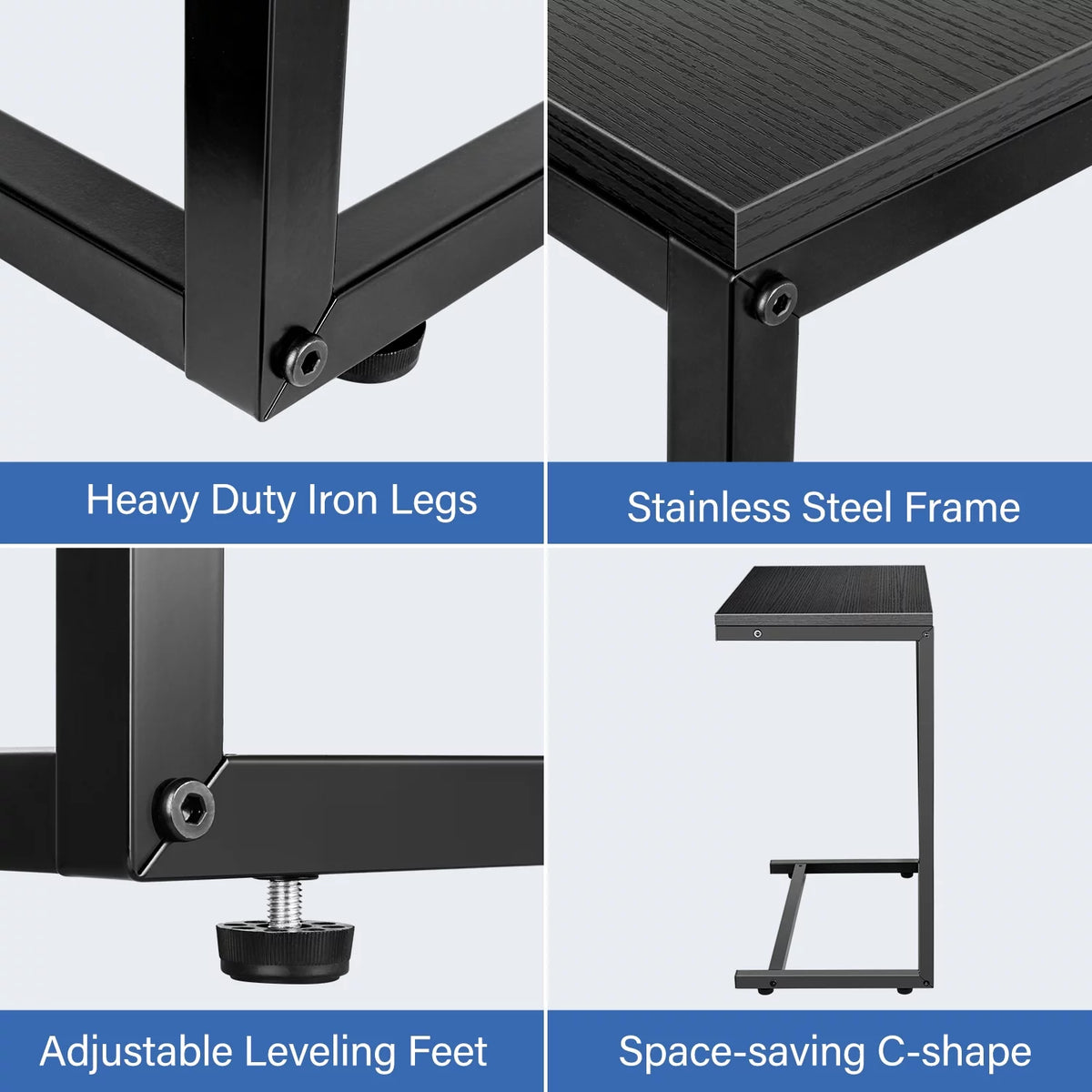 C Shaped Sofa Side End Table with Hardwood Surface, Black D291