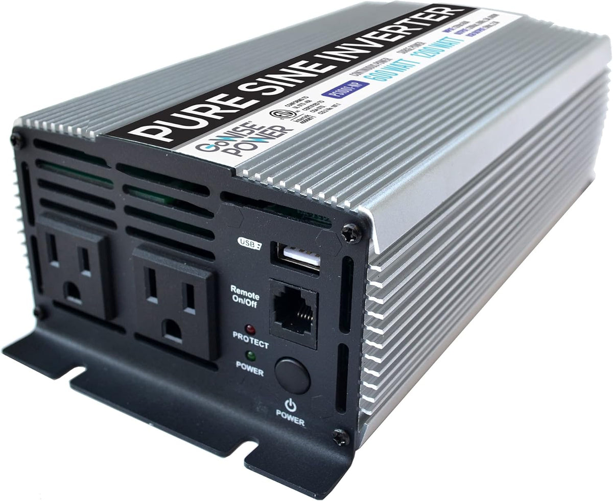 600W Pure Sine Wave Inverter 12V DC to 120V AC with 2 AC Outlets O33952