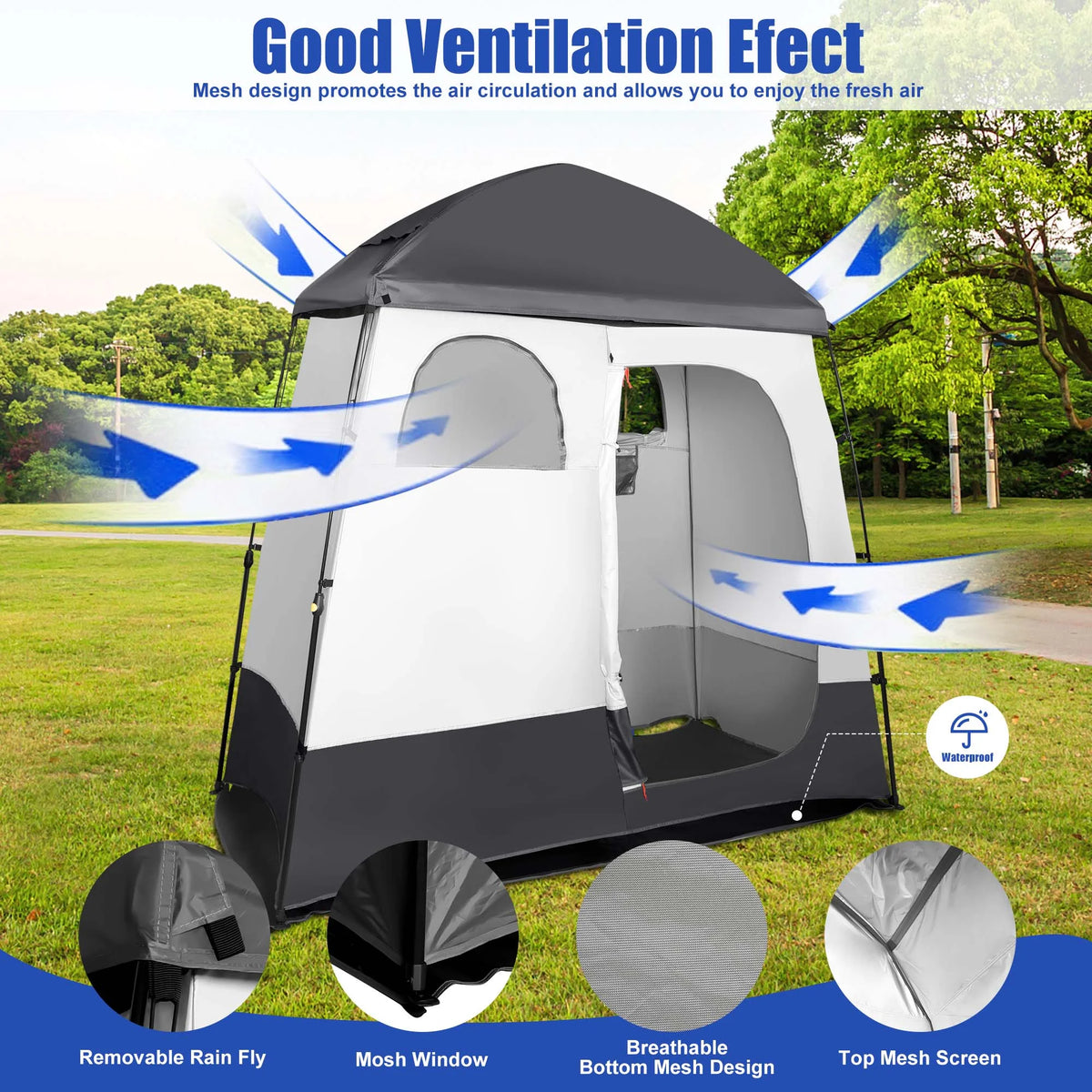 Camping Shower Tent Portable Outdoor Privacy Shelter 2 Rooms P458