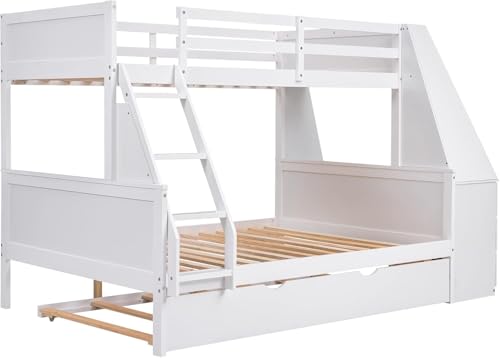 Twin Over Full Wooden Bunk Bed with Desk and Trundle H46358