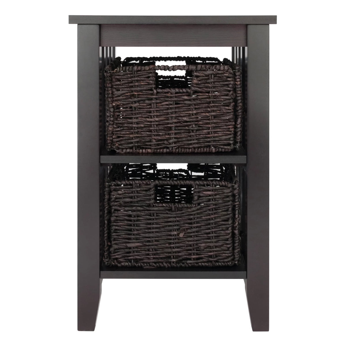 Dark Brown Espresso Side Table with Two Foldable Baskets B619780