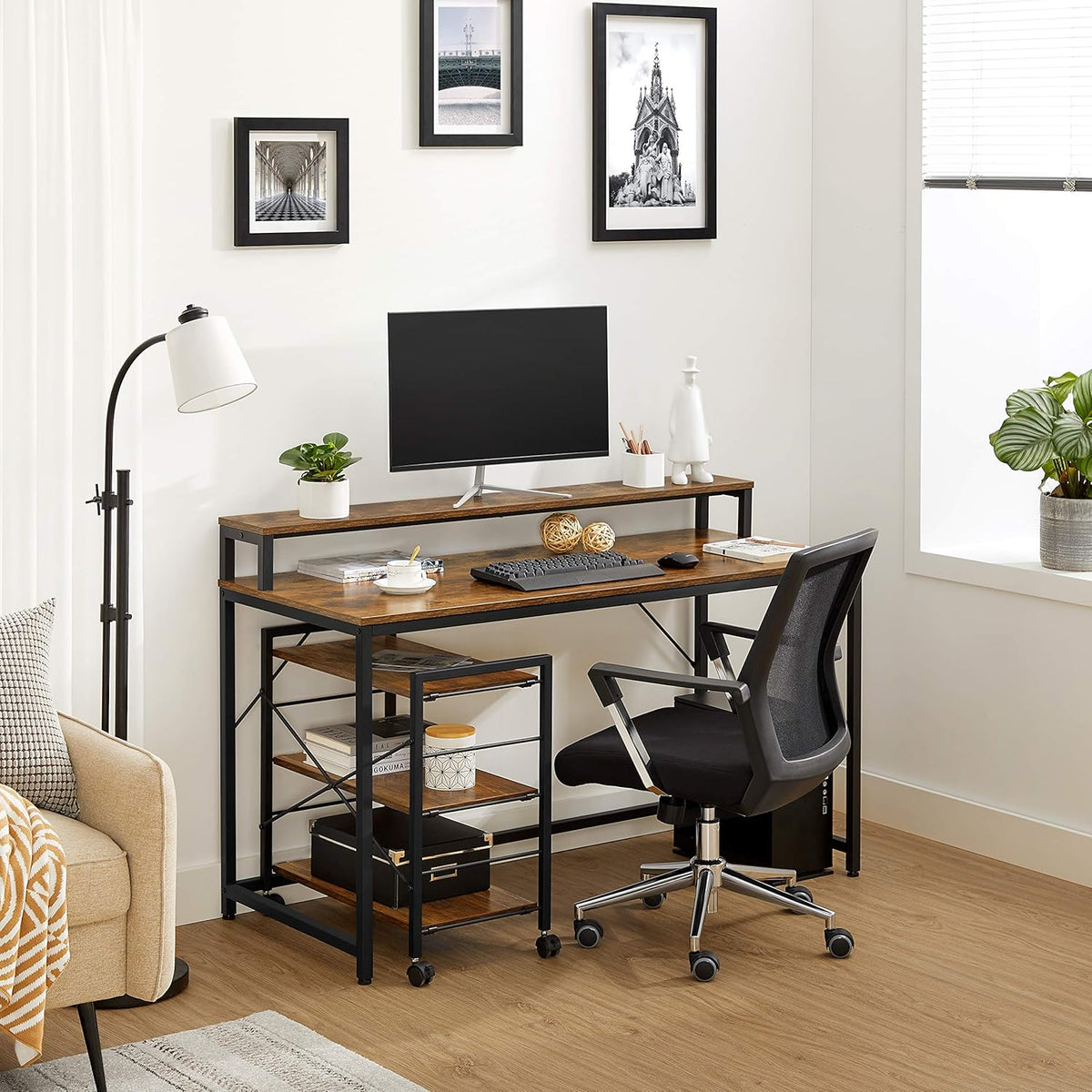 Computer Desk with Monitor Stand and Storage Shelves X766338