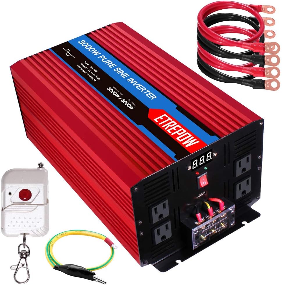 3000 Watt Pure Sine Wave Power Inverter 12V DC to 110V AC U10954