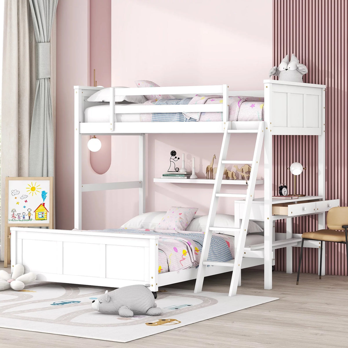 Wood Bunk Bed with Desk, Guardrails and Ladder S341409