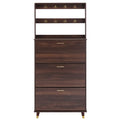 Brown Entryway Wardrobe Armoire Closet with 12 Hooks & 3 Shoe Cabinets Z858146