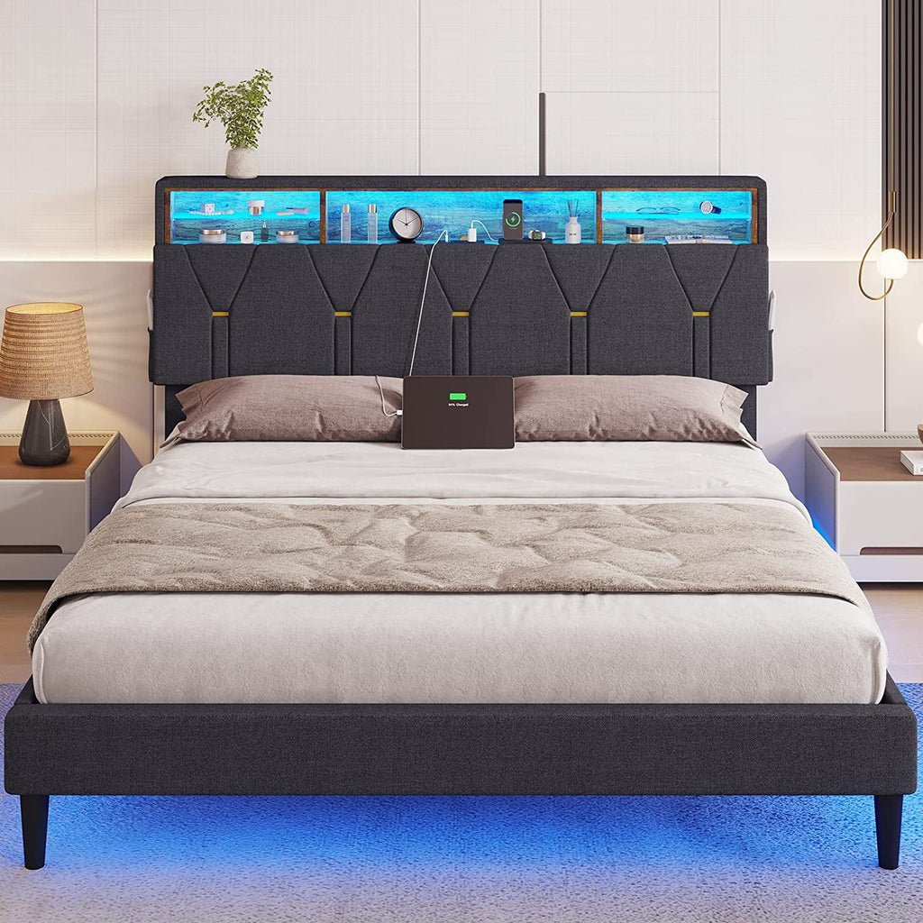 Queen Size Dark Grey Upholstered Platform Bed Frame B6497