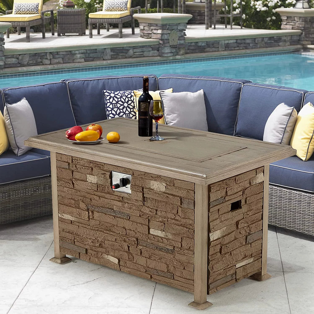 44 inch Aluminum Propane Fire Pit Table with Glass Rock P662626