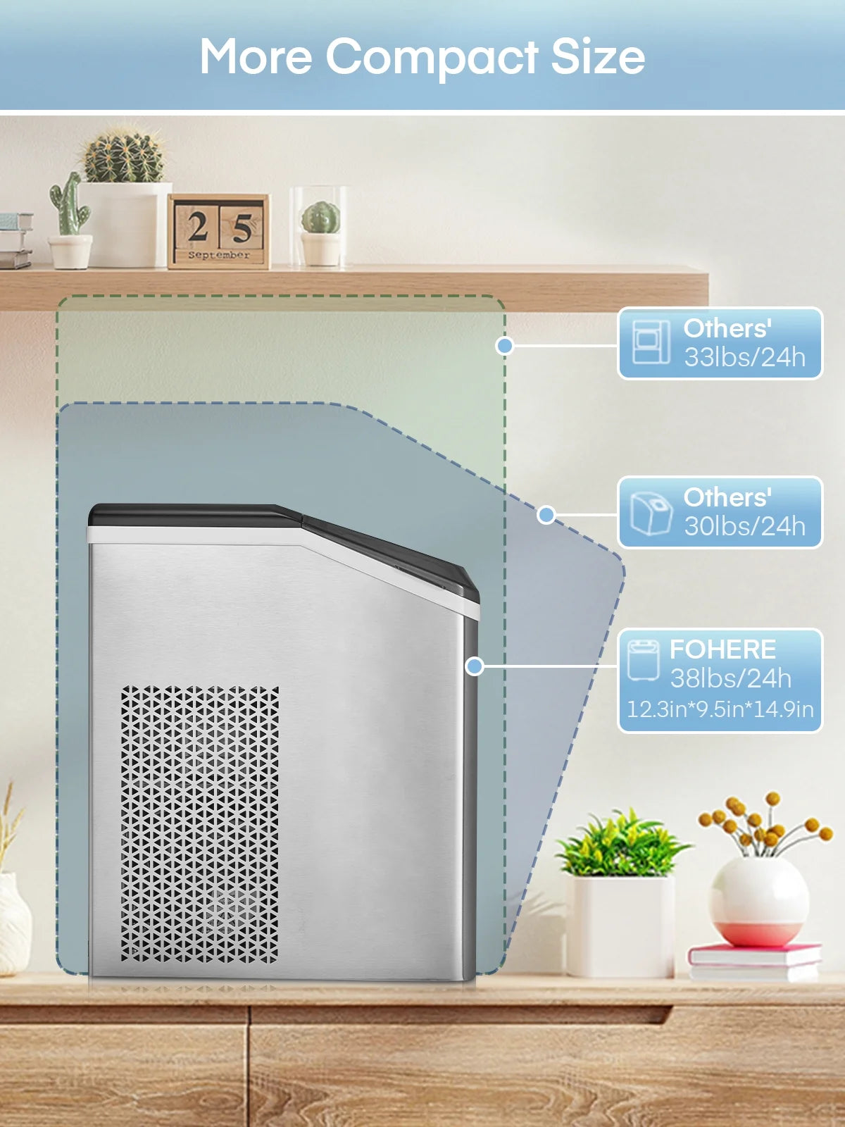 Nugget Ice Maker Countertop 38 Lbs Stainless Steel Portable Ice Machine with Ice Scoop and Basket K5300