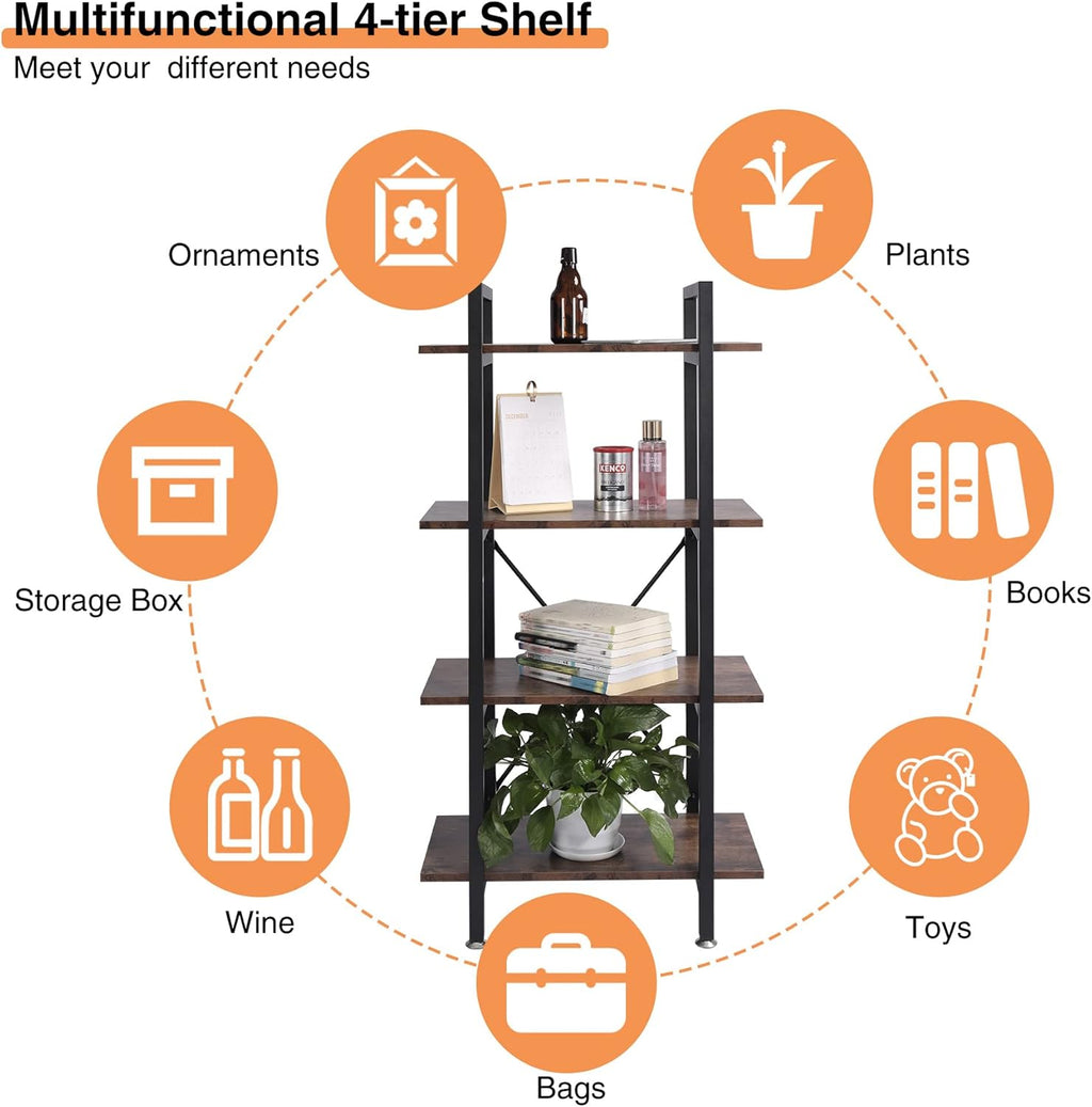 4-Shelf Wood and Metal Bookshelf G2684
