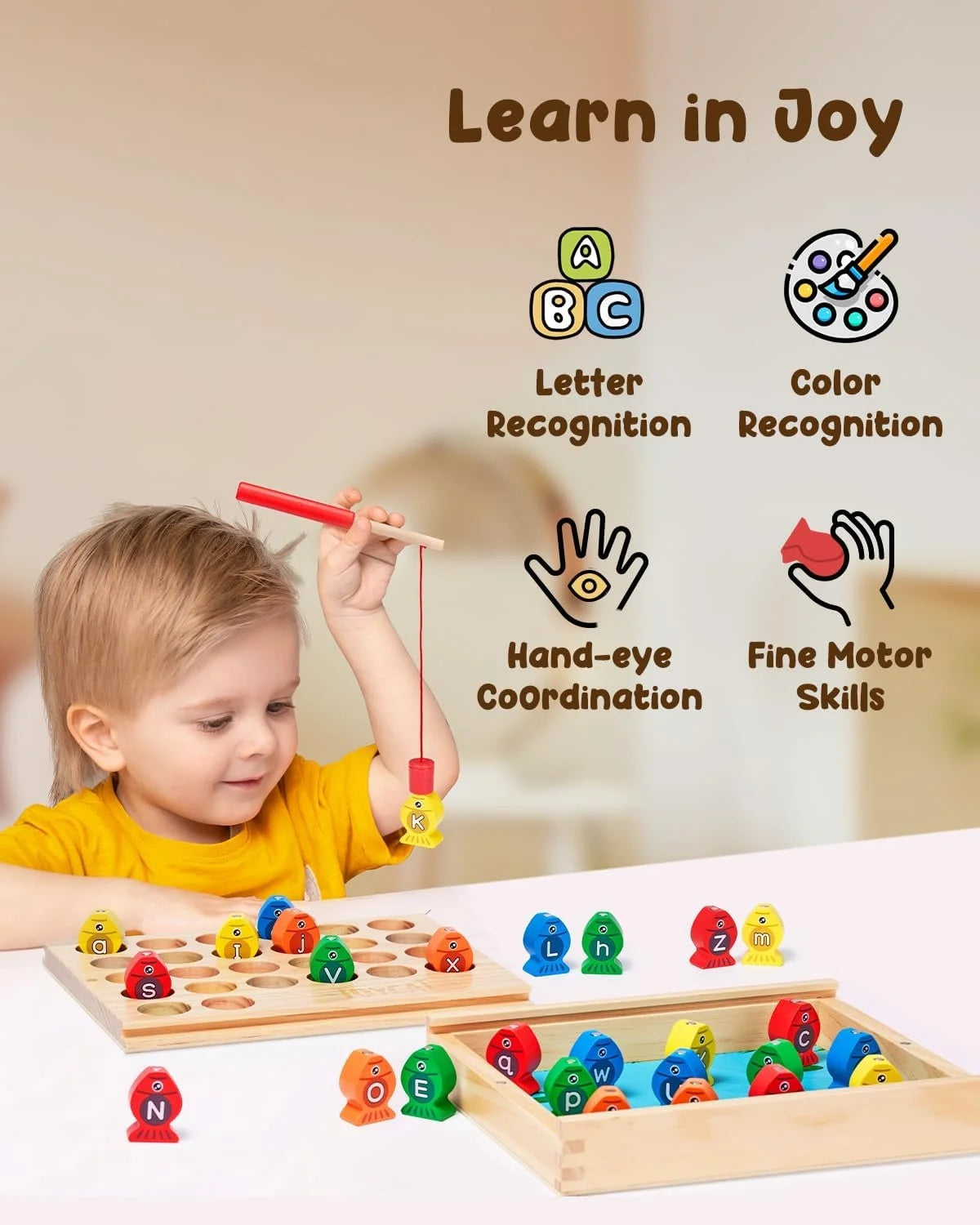 Wooden Magnetic Fishing Game Alphabet Color Sorting Puzzle P2336