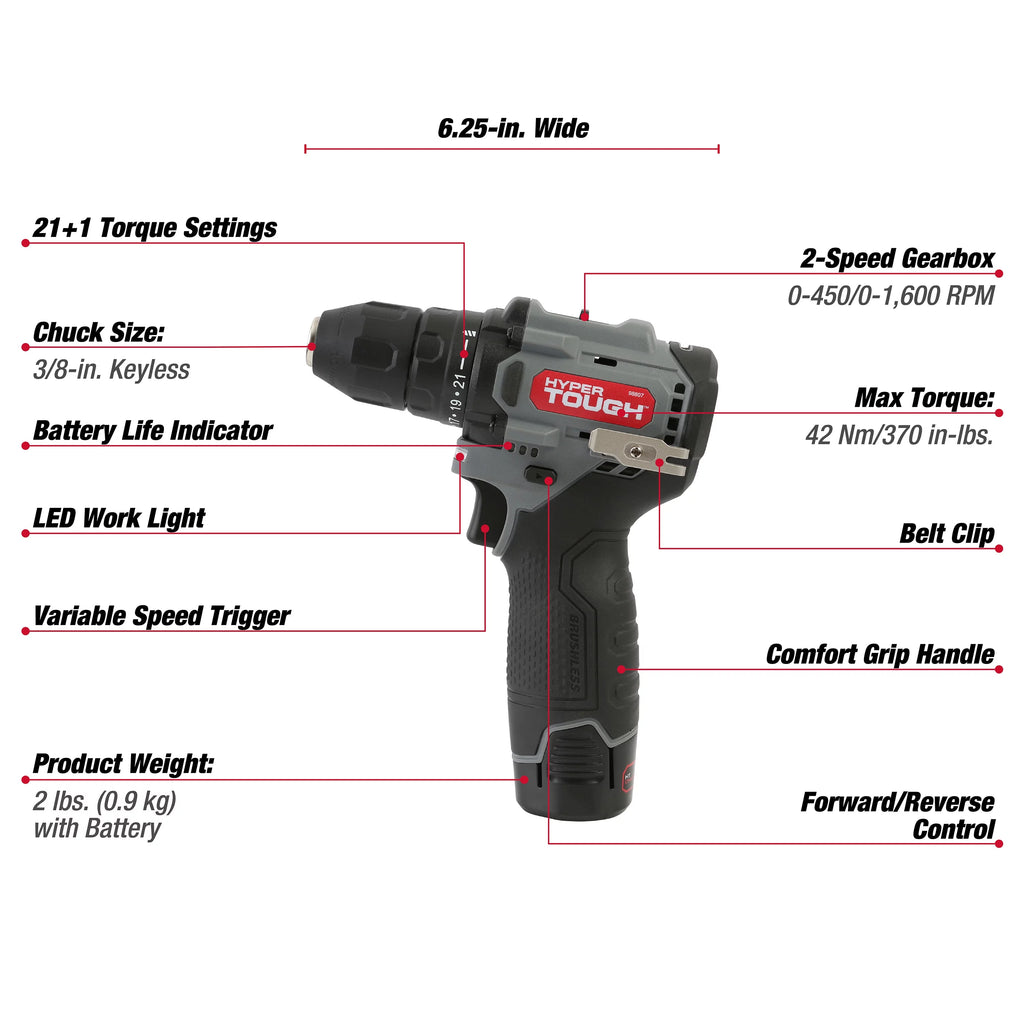 12V Max Lithium-Ion Brushless 3/8-Inch Drill Driver with Battery & Charger C623017