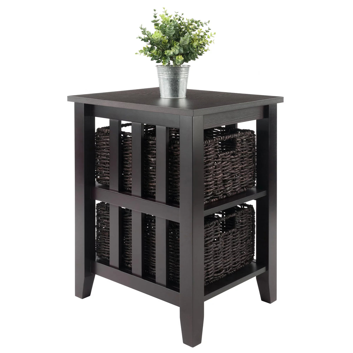 Dark Brown Espresso Side Table with Two Foldable Baskets B619780