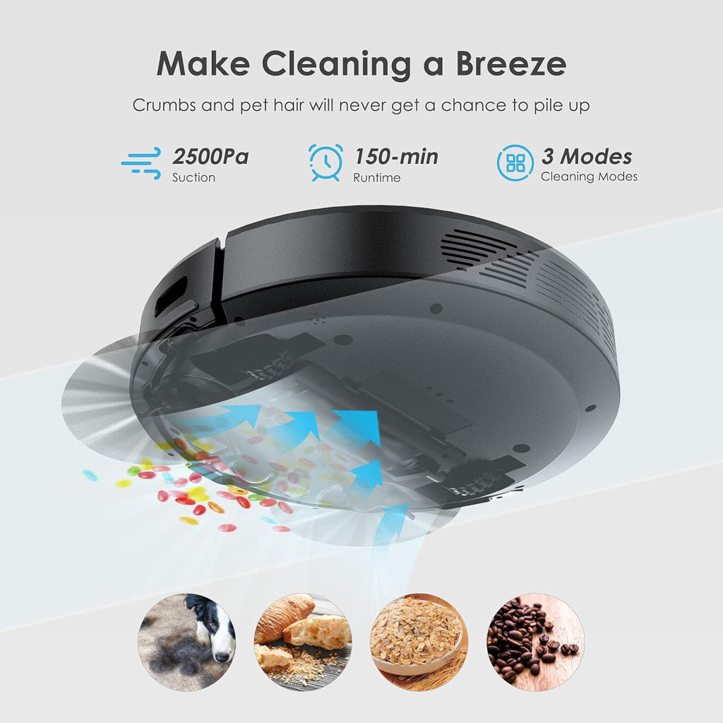 Robot Vacuum Cleaner, 150Min Runtime, 2500Pa Suction G9574