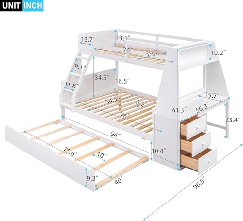 Twin Over Full Wooden Bunk Bed with Desk and Trundle H46358