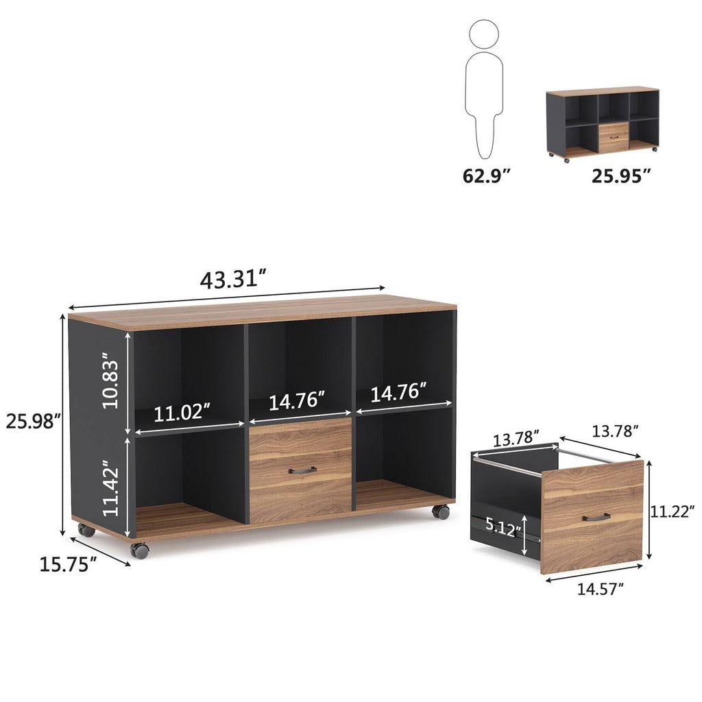 Brown 2 Drawer Letter Size Mobile File Cabinet U8891