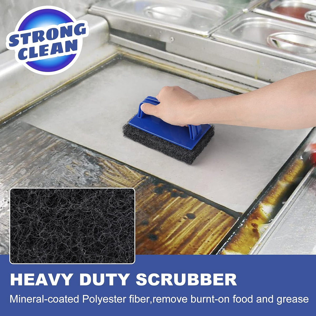 Heavy Duty Griddle Scrubber Scouring Pad & Handle V40633