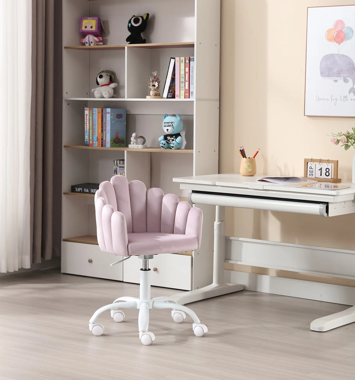 Purple Velvet Adjustable Kids Swivel Chair H932775