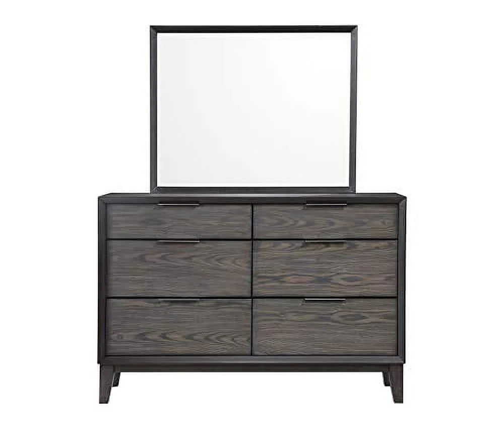King Size Gray Bedroom Set with Bed Dresser Mirror Chest and 2 Nightstands O510