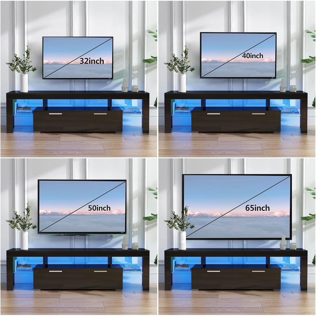 White High Gloss TV Stand with LED Lights and Storage Shelves T1721