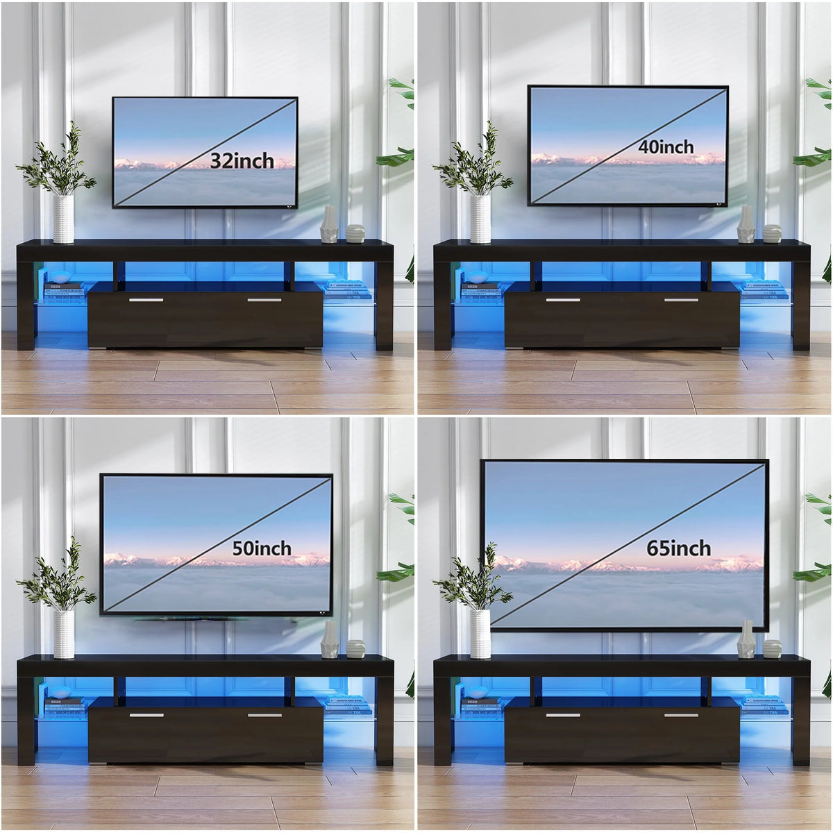 White High Gloss TV Stand with LED Lights and Storage Shelves T1721