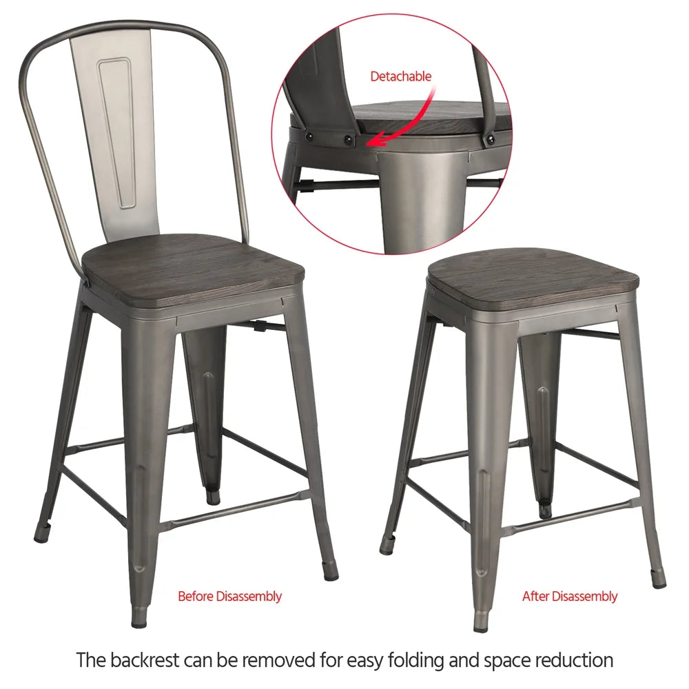 4pcs Industrial Metal Bar Stool with Solid Wood Seat K4173