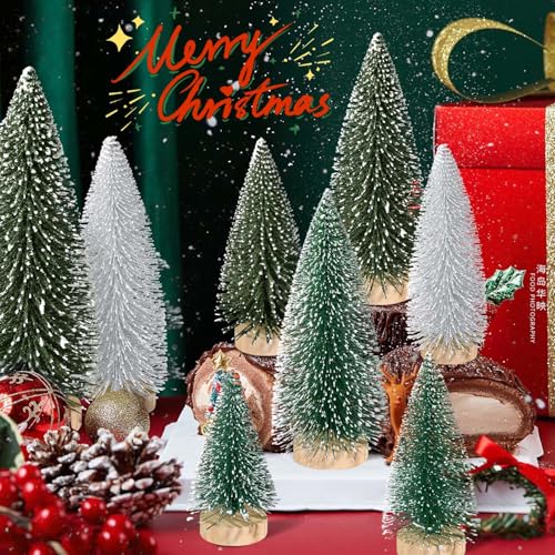 9pcs Mini Artificial Christmas Tree with Wooden Bases Q61700