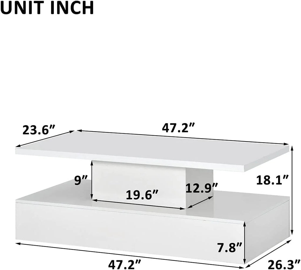 White 47 In Coffee Table with LED Light and Control L9559