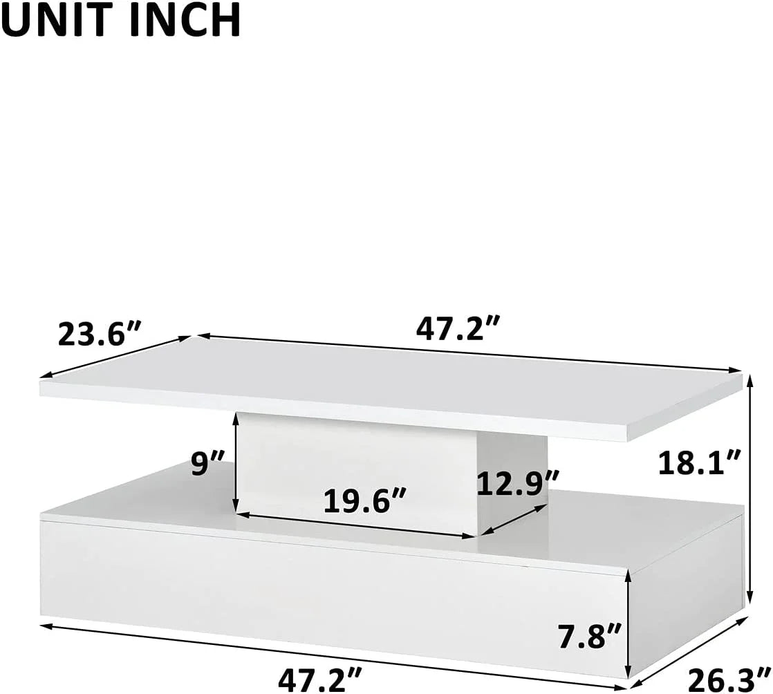 White 47 In Coffee Table with LED Light and Control L9559
