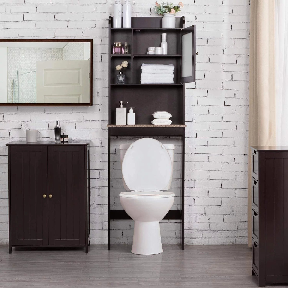 Space-Saving Over The Toilet Cabinet with Glass Door K54957