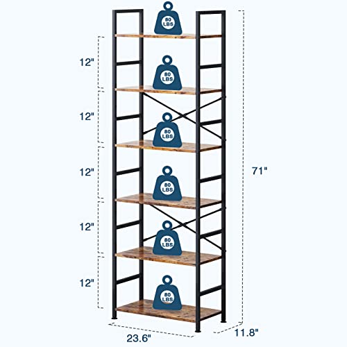 6-Tier Adjustable Wood and Metal Bookcase C654042