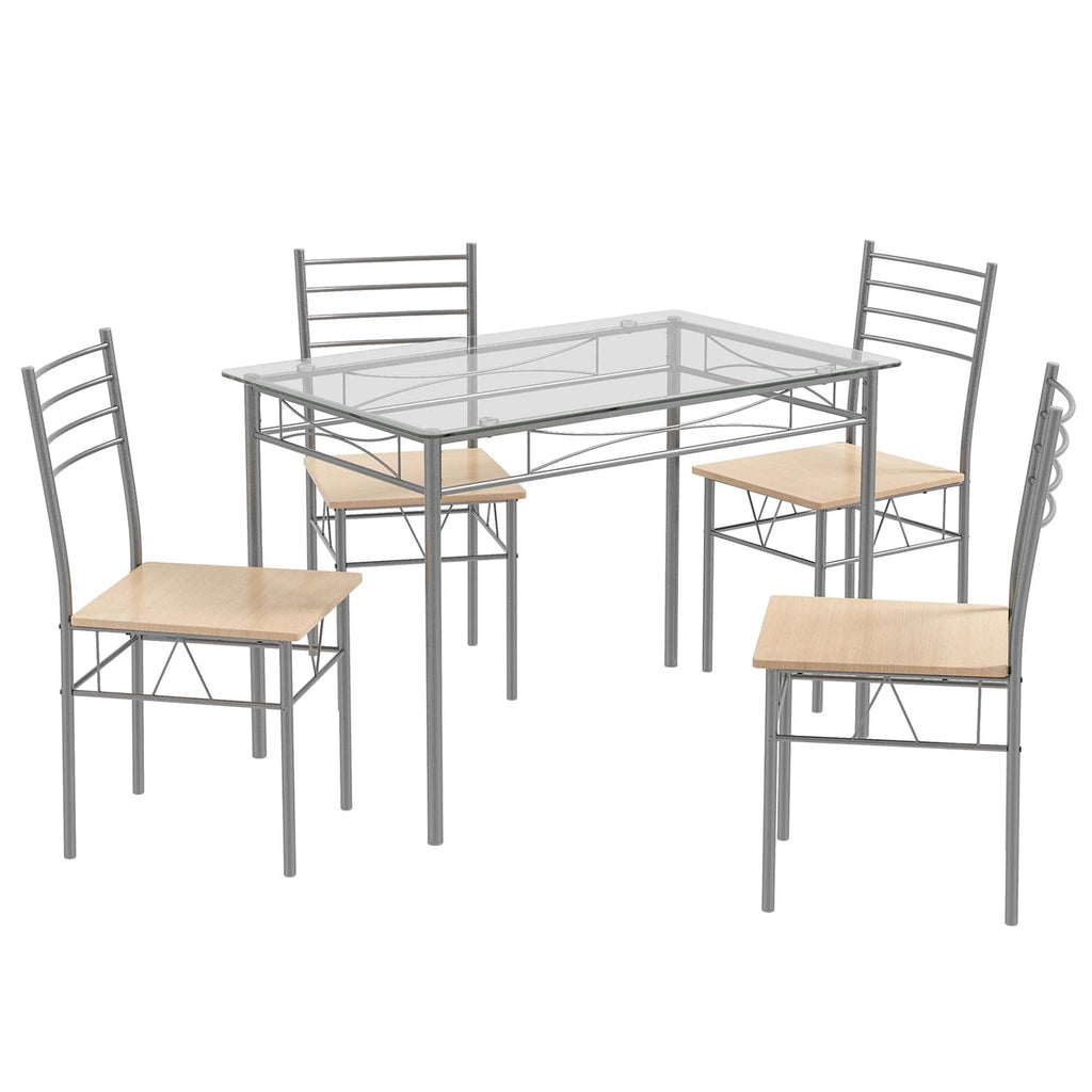 5 Piece Dining Set Table and 4 Chairs Glass Top Brown R28856