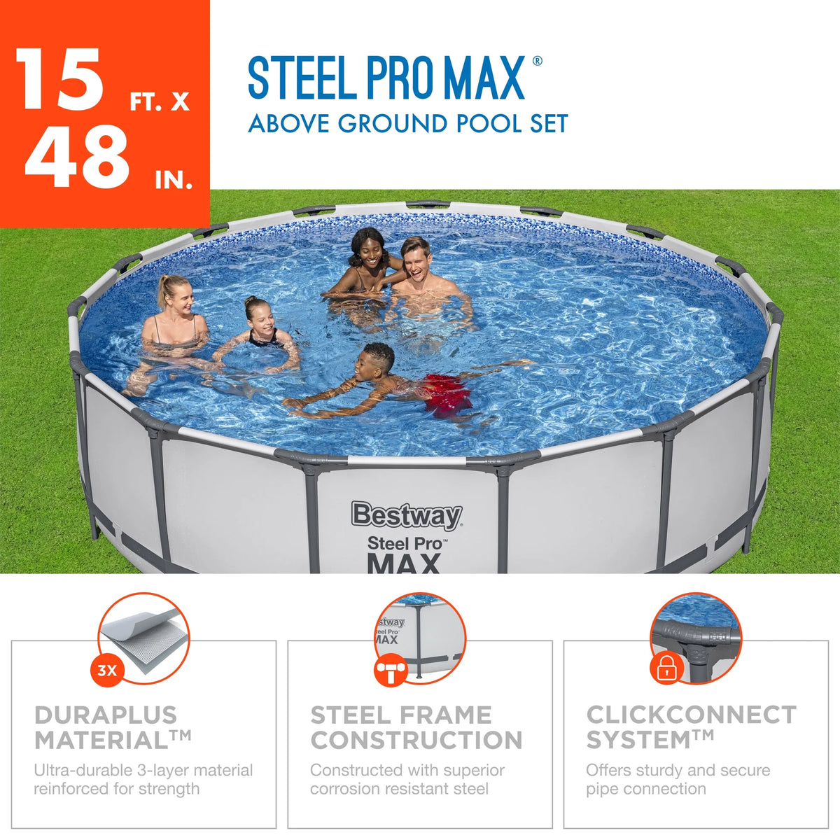 15' x 42 Round Above Ground Swimming Pool Set E73331