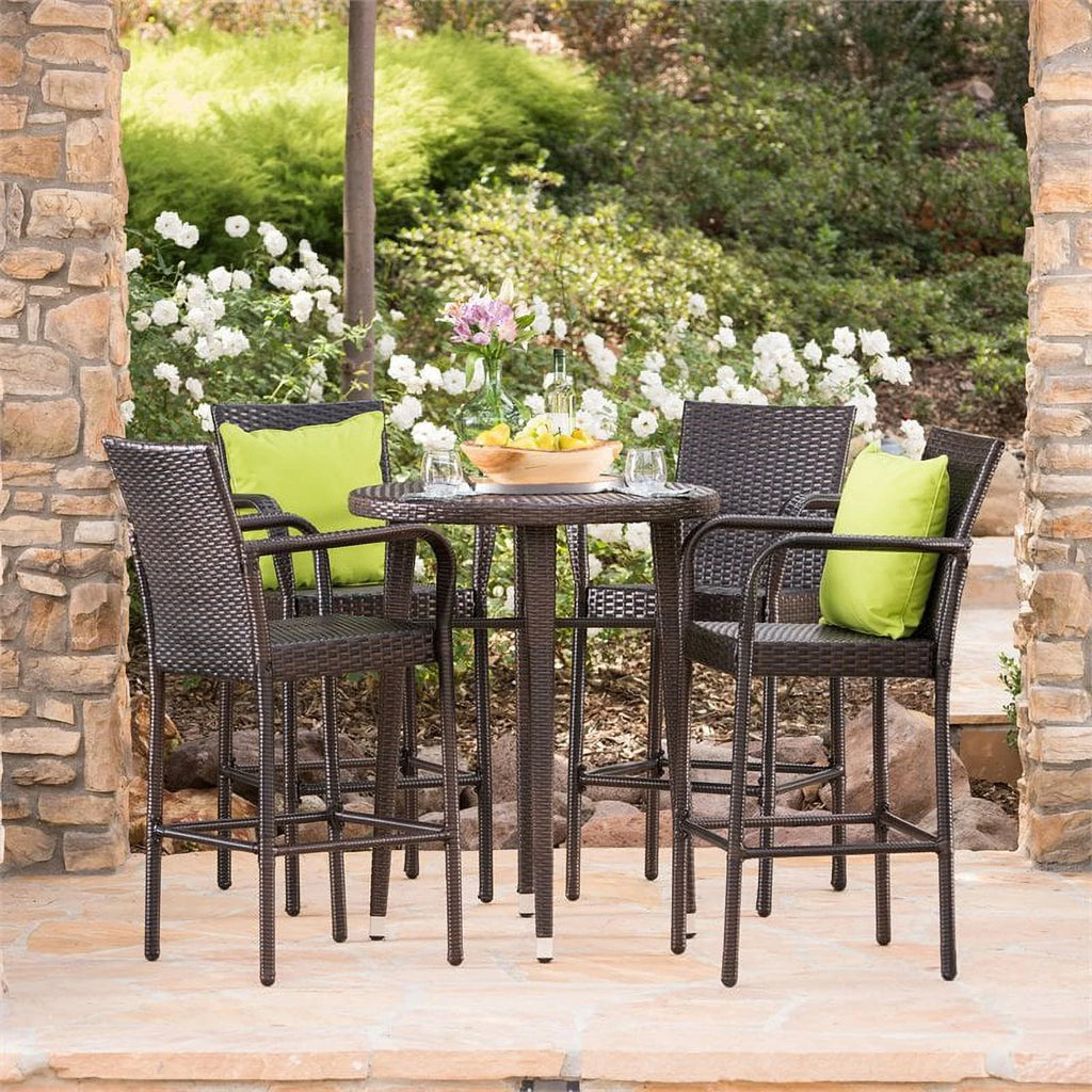 5 Pc Multi Brown Wicker Round Bar Table Set K149322