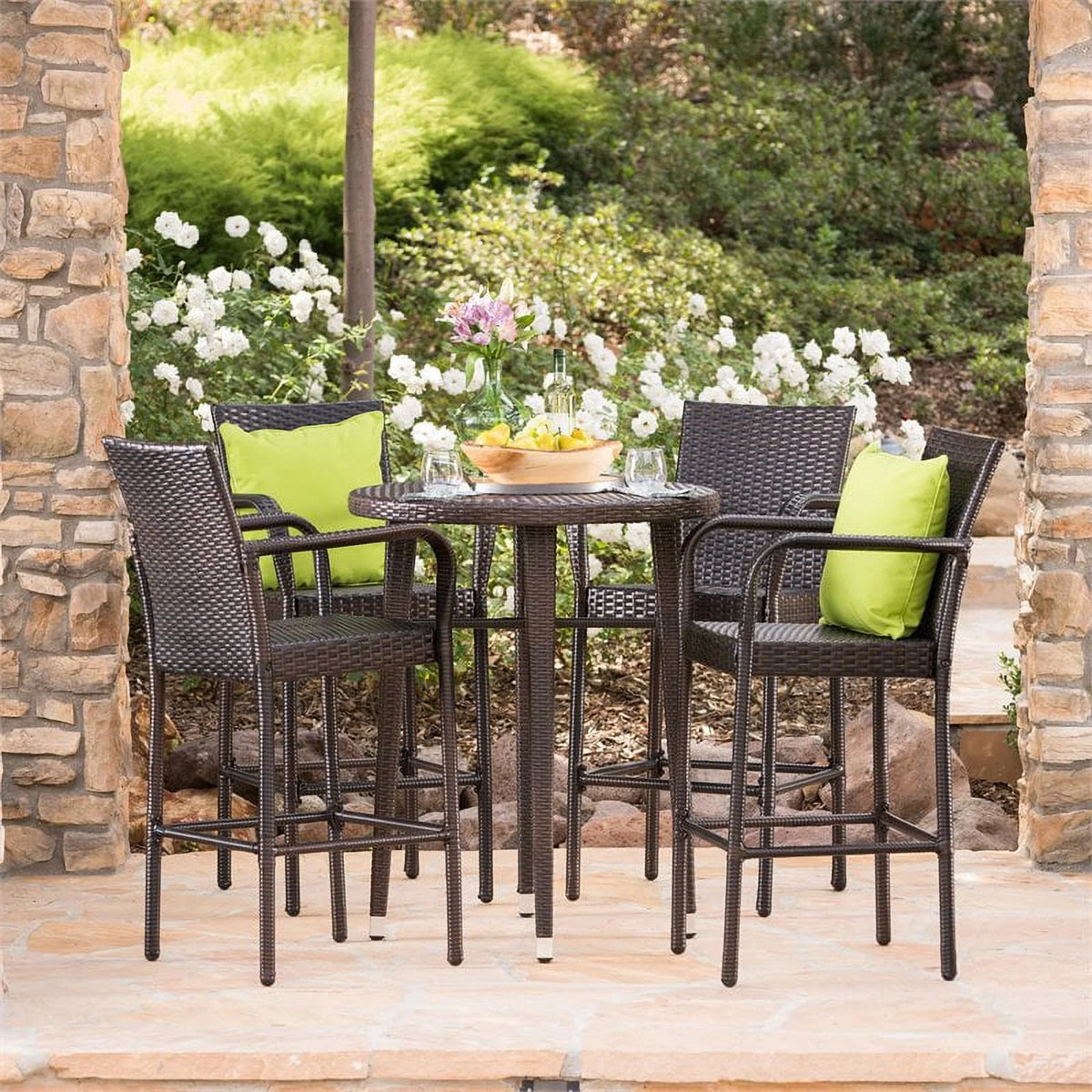 5 Pc Multi Brown Wicker Round Bar Table Set K149322